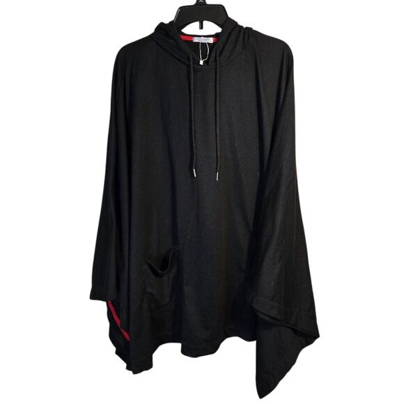 coofandy Jackets & Blazers - COOFANDY Black Asymmetrical Poncho Hoodie Red Trim Sz M 0349